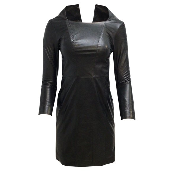 Chanel Black Long Sleeved Lambskin Leather Dress